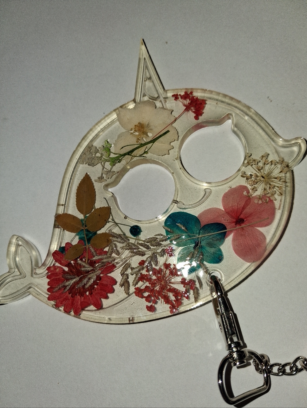 Handcrafted Narwhal Pressed Flower Resin Safety Keychain